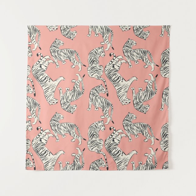 Tenture Tigres blancs : Motif exotique rose (Devant)