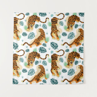 Tenture Tigres Feuilles tropicaux : Illustration Vintage.