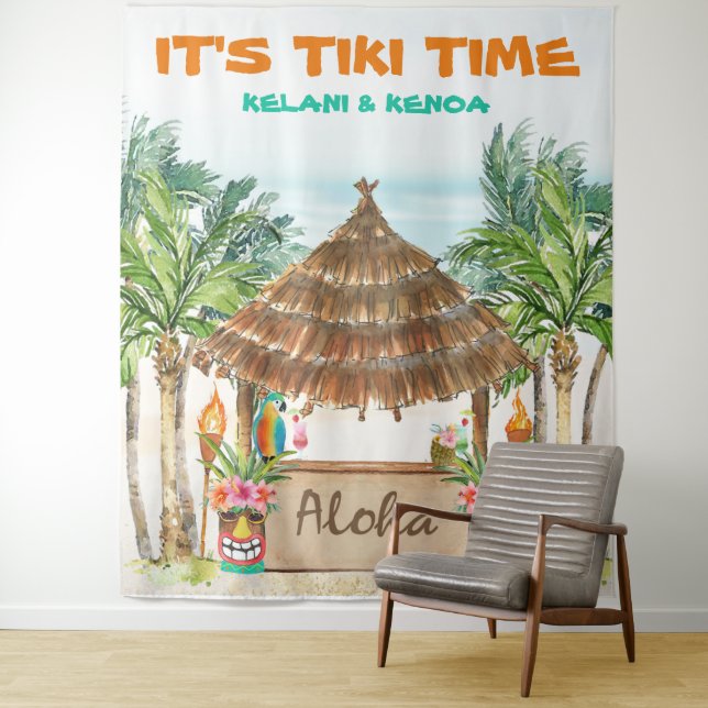 Tenture Tiki Luau | Bar Tiki de Plage Tropicale (En situation)