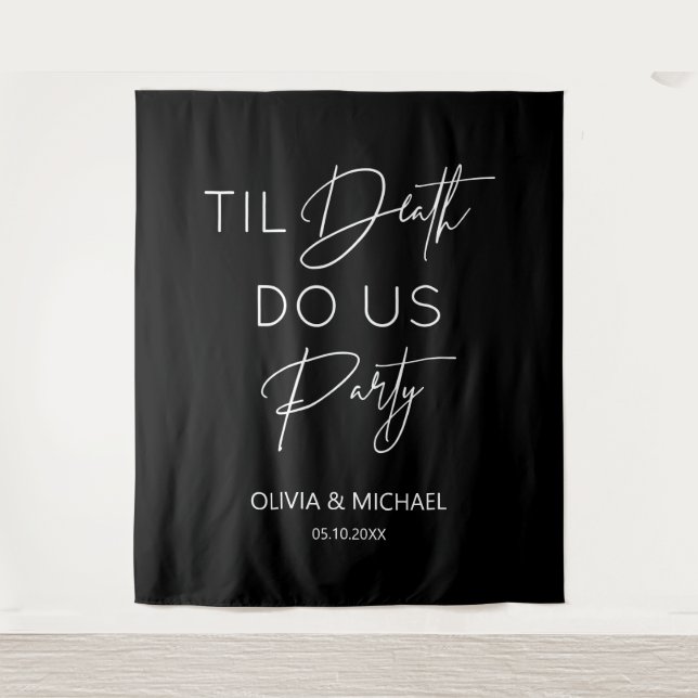 Tenture Til death do us party wedding black backdrop  (Devant)