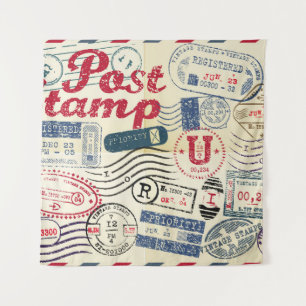 Tenture Timbres de poste rétro, collection vintage.