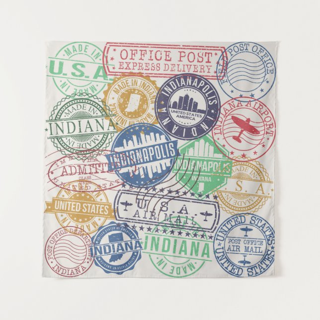 Tenture Timbres d'Indianapolis : Sceau de voyage. (Devant)