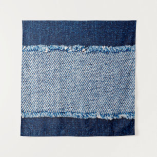 Tenture Tissu cadre de jeans bleu en denim. Tissu de denim
