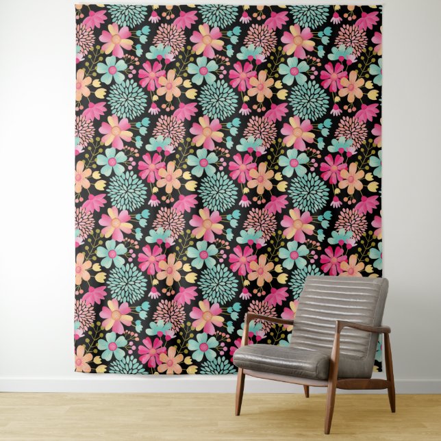 Tenture Tissu de Fond avec Fleurs Peintes pour Photo (En situation)