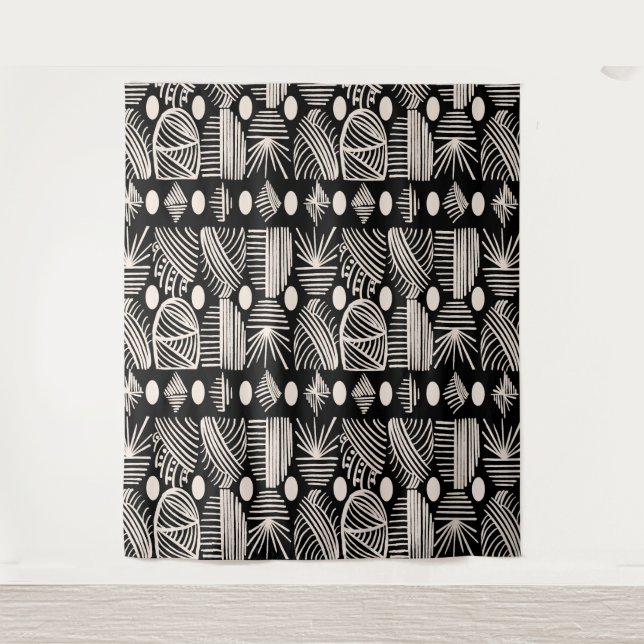 Tenture Tissu de moisissure tribale des Caraïbes : noir, b (Devant)