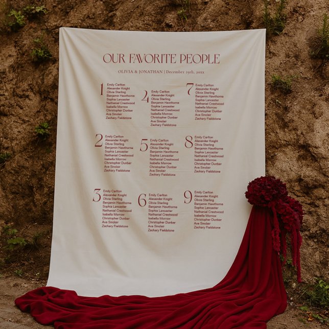 Tenture Tissu de plan de table de mariage crème et bordeau (Créateur téléchargé)