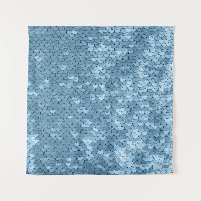 Tenture Tissu de séquence : Séquin bleu ciel. (Devant)