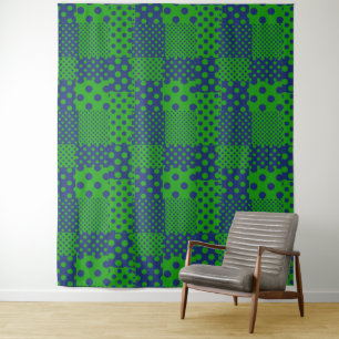 Tenture Tissu patchwork à pois bleu vert 