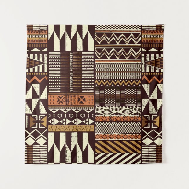 Tenture Tissu tribal africain patchwork abstrait vin (Devant)