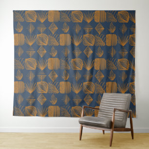 Tenture Tissu Tribal des Caraïbes audacieux : bleu marine,