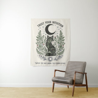 Tenture Titre : Renard d'art folklorique vintage vert saug