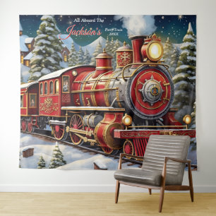 Tenture Toile de fond du train de Noël tous à bord