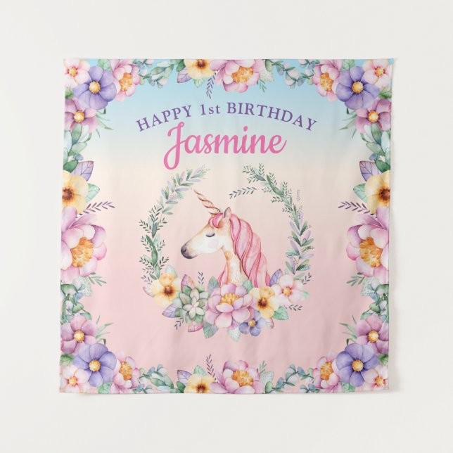 Tenture Toile de fond florale magique de licorne et (Devant)