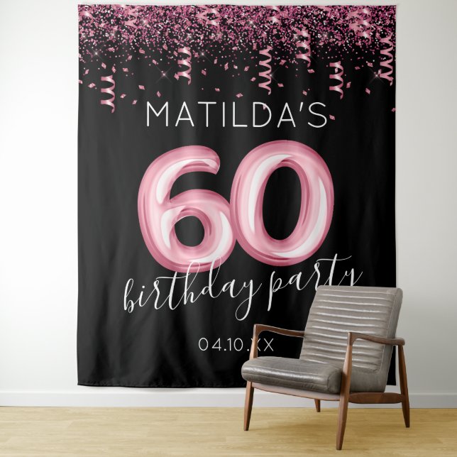 Tenture Toile de fond photo 60e anniversaire noir rose (En situation)