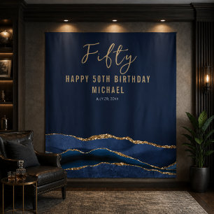 Tenture Toile de fond photo Agate Bleue Or pour 50e Annive