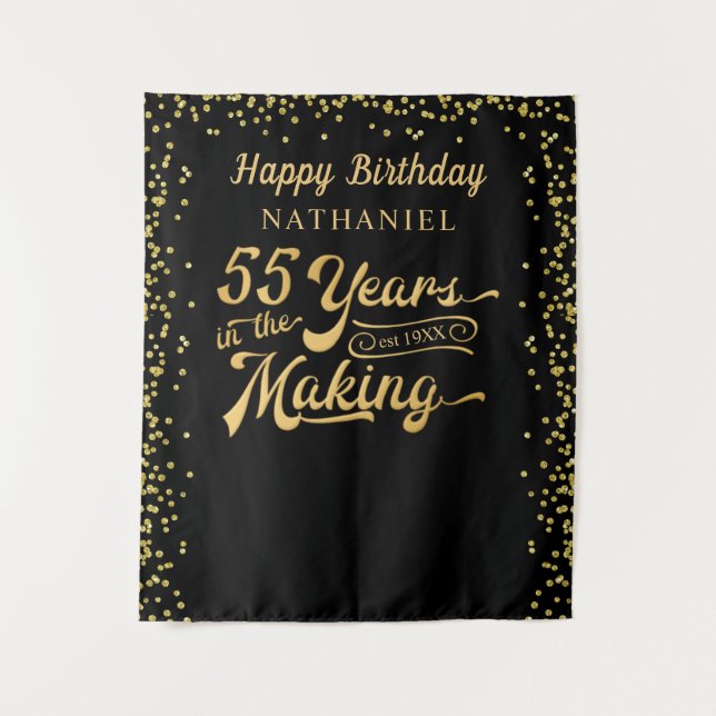 Tenture Toile de fond pour 55e anniversaire Confettis noir (Devant)