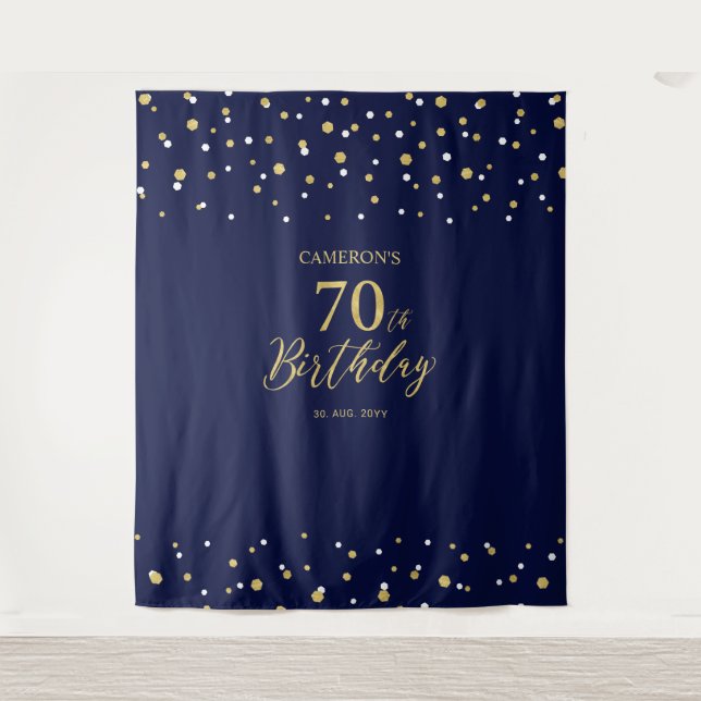 Tenture Toile de fond pour fête d'anniversaire 70 ans Or e (Devant)