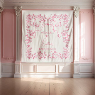 Tenture Toile de Jouy Papillons Baby Shower Bienvenue