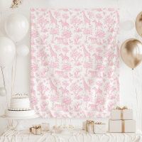 Toile de Jouy Safari animaux baby shower rose