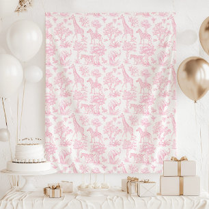 Tenture Toile de Jouy Safari animaux baby shower rose