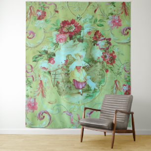 Tenture Toile victorienne antique Rococo Style Sage Green