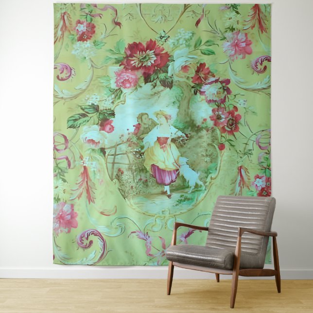 Tenture Toile victorienne antique Rococo Style Sage Green (En situation)
