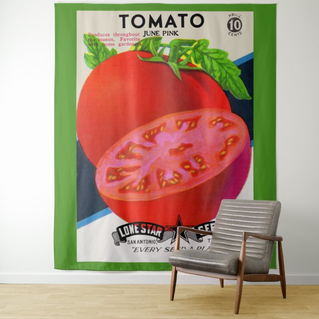 Tenture Tomate sur pochette de graines des années 1950 (En situation)