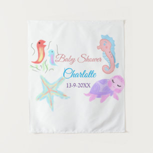 Tenture Tortue hippocampe étoile de mer aquarelle bébé dou