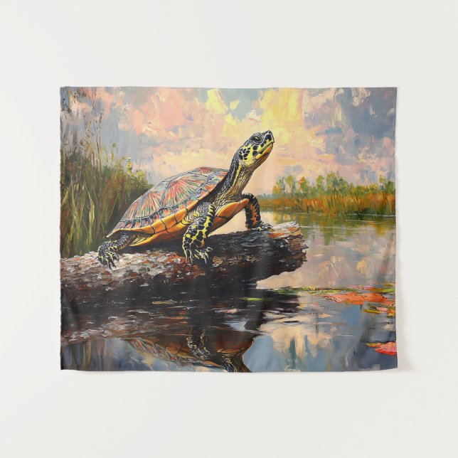 Tenture Tortue mignonne sur un rondelle Everglades peintur (Devant (Horizontal))