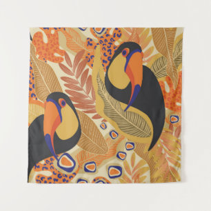 Tenture Toucans sur branches, motif tropical sans soudure.
