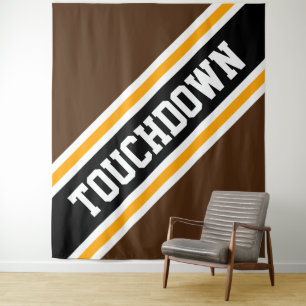 Tenture TOUCHDOWN Noir Orange Marron Rayures de Football