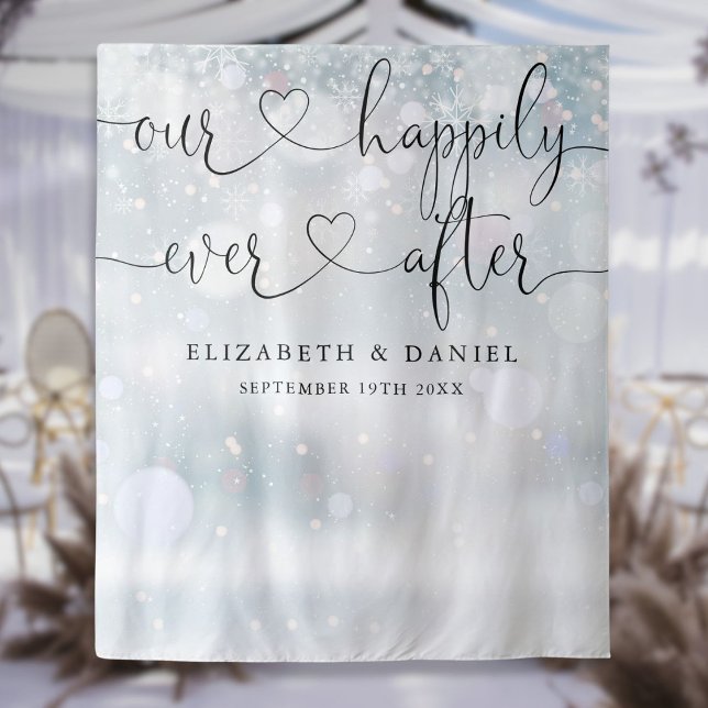 Tenture Toujours après Script Mariage d'hiver fond photo (Ever After Script Winter Wedding Photo Backdrop)