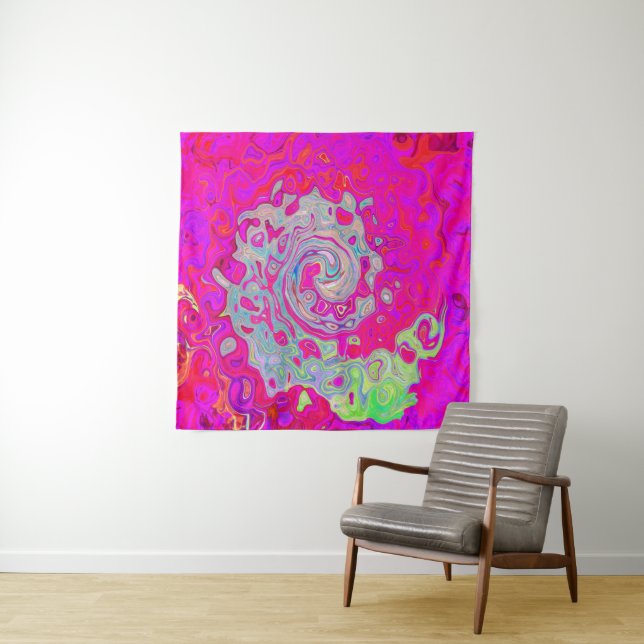 Tenture Tourbillon Abstrait Bleu Sarcelle et Rouge (En situation)