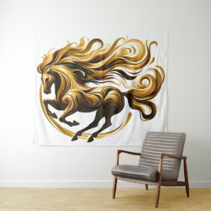 Tenture Tourbillon Doré – Cheval Royal en Mouvement