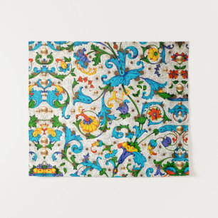 TENTURE TOURBILLONS FLEURIS BLEUS DE LA RENAISSANCE FLOREN