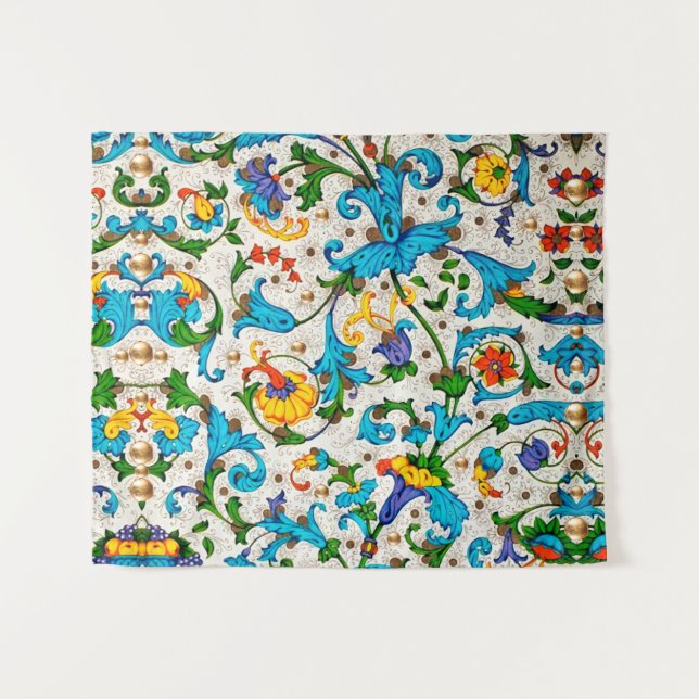 TENTURE TOURBILLONS FLORAUX BLEUS DE LA RENAISSANCE FLOREN (Devant (Horizontal))