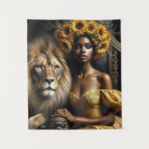 Tenture Tournesol Femme Noire Avec Lion