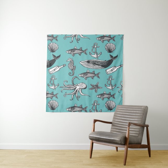 Tenture Tout les motif de mer (En situation (horizontale))