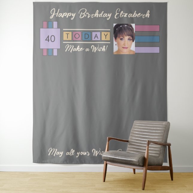 Tenture Toute fête d'anniversaire d'âge brun gris (En situation)