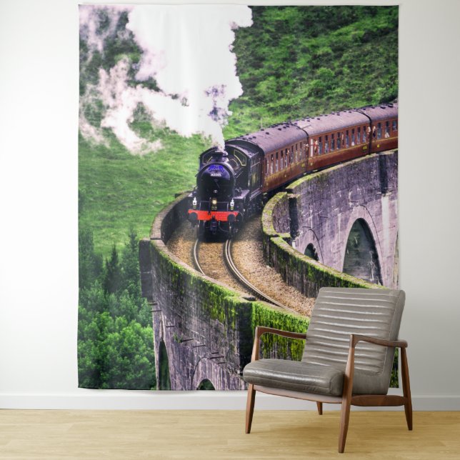 Tenture Train de locomotives sur le pont (En situation)