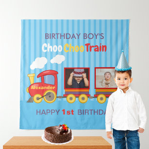 Tenture Train Jouet Garçon Anniversaire Bleu
