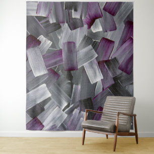 Tenture Traits de pinceau abstraits en violet, noir et gri