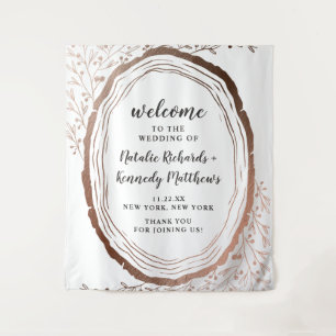 Tenture Tranche de bois rustique feuille de cuivre mariage