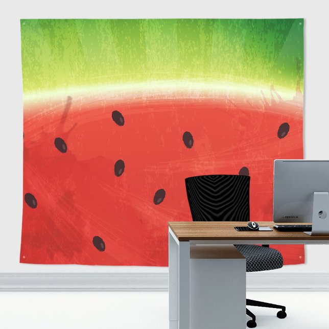 Tenture Tranche de pastèque géante à l'aquarelle mignonne  (Watermelon Illustration Zoom and Home decor backdrop tapestry)