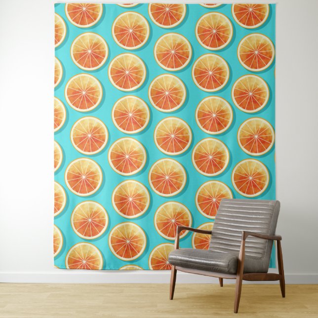 Tenture Tranches orange sur bleu (En situation)