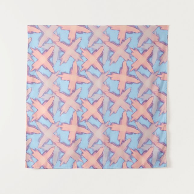 Tenture Traverse le patchwork sur le bleu. (Devant)