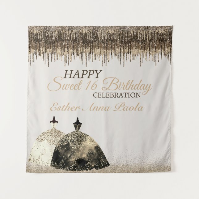 Tenture Trendy Gold Brown Drips Ballgown Sweet 16 Annivers (Devant)