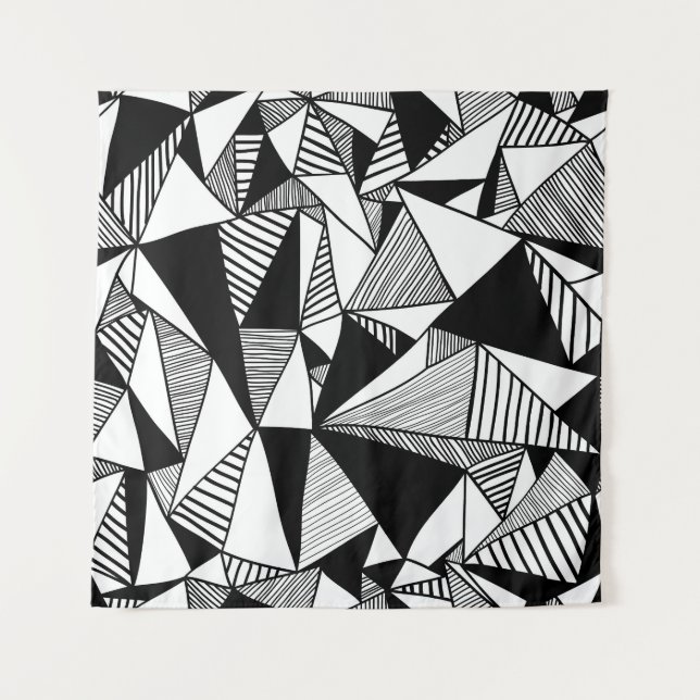 Tenture Triangles De Mosaïque, Texture Blanc Noir. (Devant)