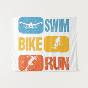 Tenture Triathlon vintage - Course à vélo de natation