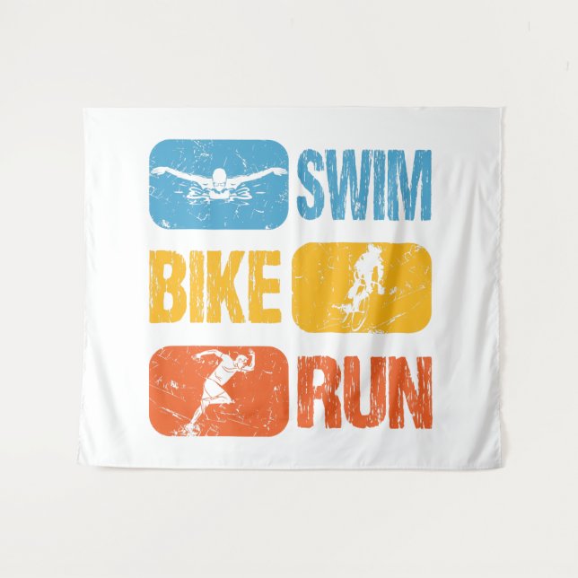 Tenture Triathlon vintage - Course à vélo de natation (Devant (Horizontal))